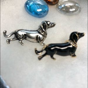 2 Brooch Pins Silver & Black Dachshund Dog